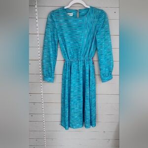 Blue Long Sleeve Vintage 1980s Dress with Bishop Sleeves
